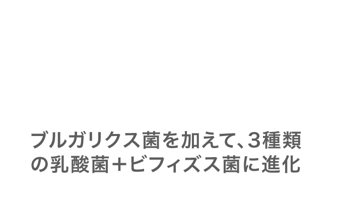 ブルガリクス菌を加えて、3種類の乳酸菌＋ビフィズス菌に進化